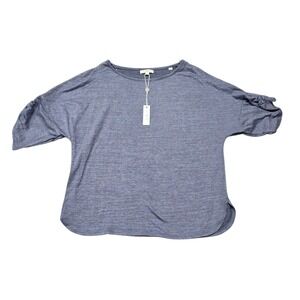 NEW Max Studio London Women's Blue Ruched Sleeve Knit Top Size S NWT